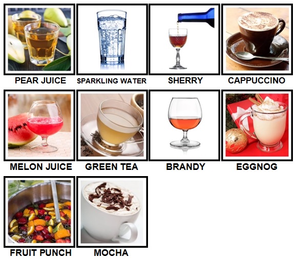 100 Pics Drinks Level 31-40 Answers