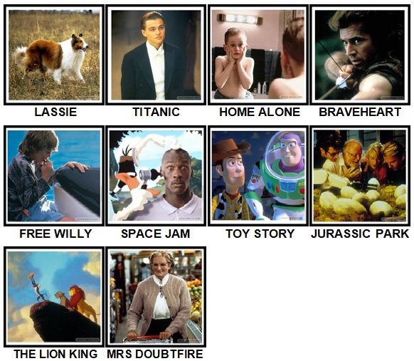 100 Pics 90s Movies Level 1-10 Answers New